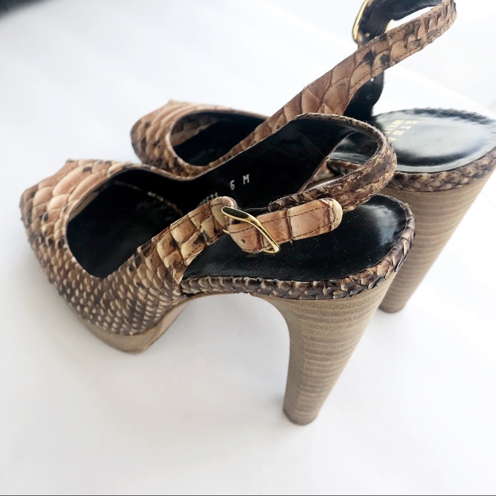 Stuart Weitzman Python Embossed Peep Toe Sandals - image 5